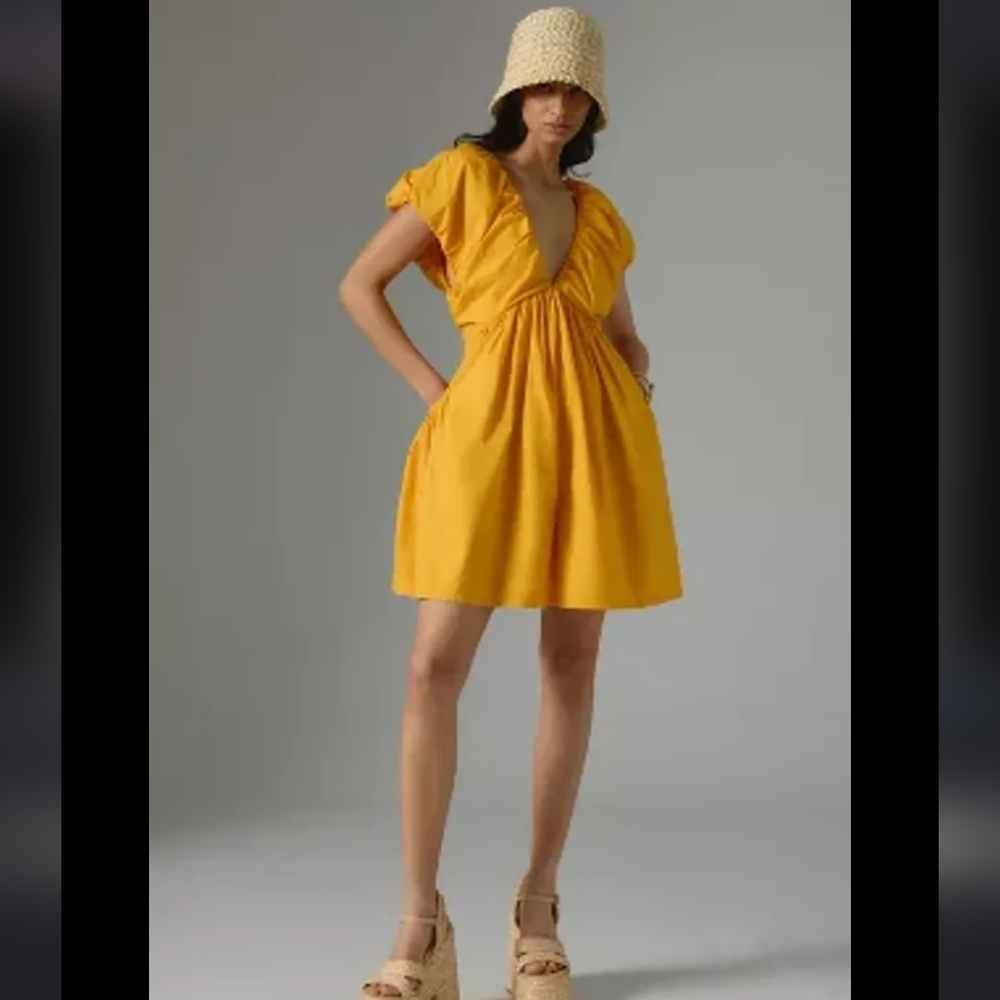 Anthropologie Ruched  Neck Romper with Pockets NWT XL